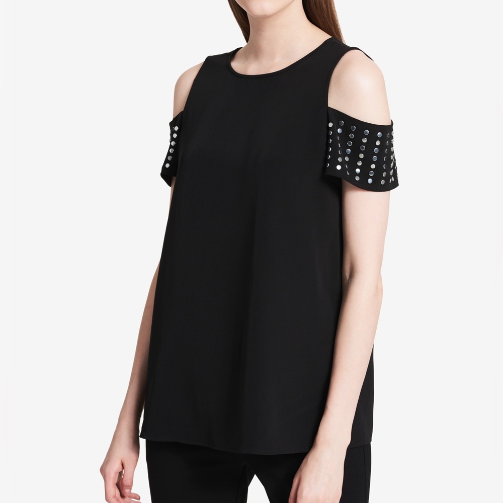 NWT Calvin Klein Studded Cold-Shoulder Top